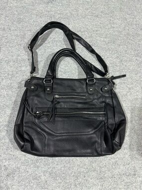 Bueno Handbag Purse With Should Strap, Black with Silver Hardware